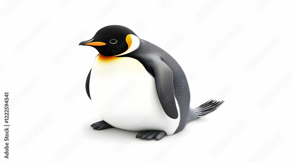 Fototapeta premium 3D Emperor Penguin Stands Proudly on a White Background