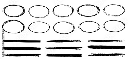 Outline acrylic charcoal scribble  pencil pastel oval circles comic stokes sketch doodles. Hand drawn marker pen highlight illustrations.