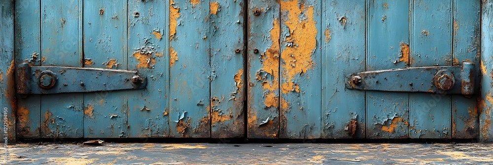 A background of a weathered steel door with peeling paint. A background of a weathered steel door with peeling paint.