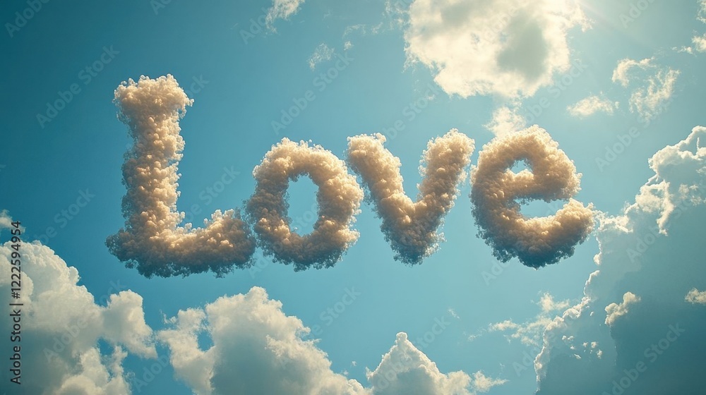 Fototapeta premium Fluffy clouds forming the word 'Love'.