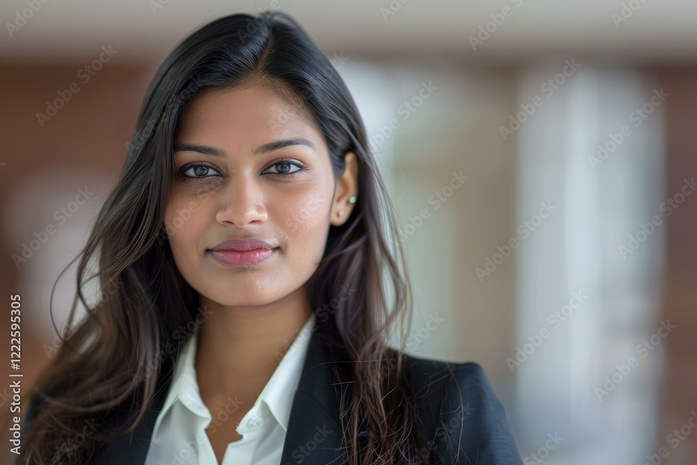Portrait of a young professional indian woman wearing a suit in a modern office environment Portrait of a young professional indian woman wearing a suit in a modern office environment