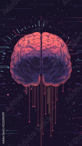 Human Brain with Integrated Circuitry and Digital Elements Symbolizing Artificial Intelligence and Machine Learning, Generative AI