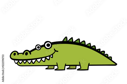 Smiling green crocodile or alligator cartoon wild animal. Vector illustration isolated on white background.