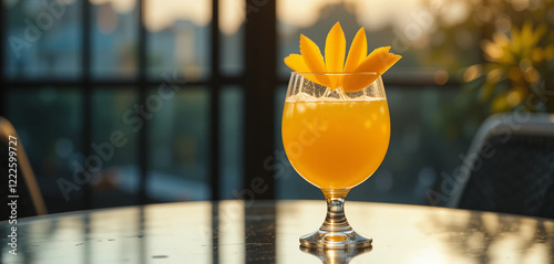Delicious mango juice served in a glass for a tropical and nutritious drink