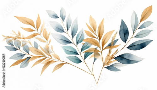 Wallpaper Mural watercolor and gold leaves herbal illustration Torontodigital.ca
