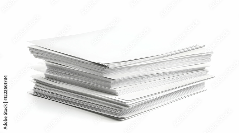 Stacks of Blank Paper Sheets Form a Neat Pile on a White Background Stacks of Blank Paper Sheets Form a Neat Pile on a White Background