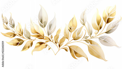 watercolor and gold leaves herbal illustration