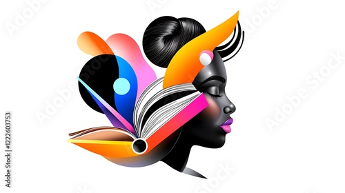 Vibrant Abstract Portrait of a Black Woman Featuring Colorful Geometric Designs