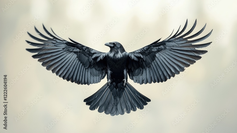 Obraz premium A Raven in Flight Wings Spread Wide