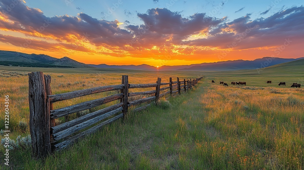Fototapeta premium Serene Sunset over the Wyoming Prairie