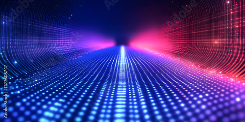 Wallpaper Mural Abstract background features a glowing grid tunnel with vibrant blue and pink neon lights Torontodigital.ca