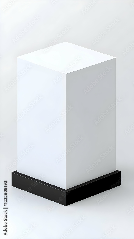 White Cube on Black Base: A Minimalist 3D Render on Plain Background White Cube on Black Base: A Minimalist 3D Render on Plain Background