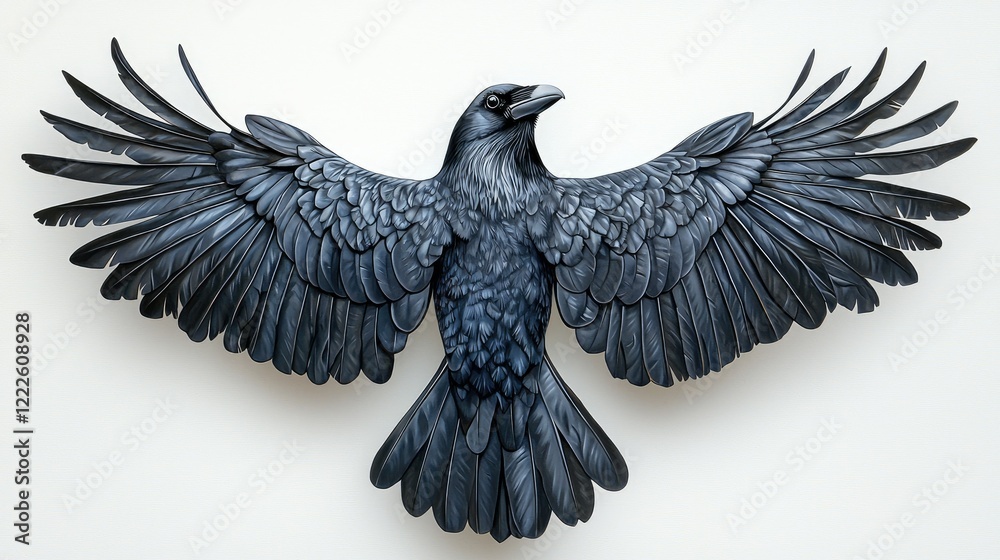 Obraz premium A Raven in Flight Wings Spread Wide