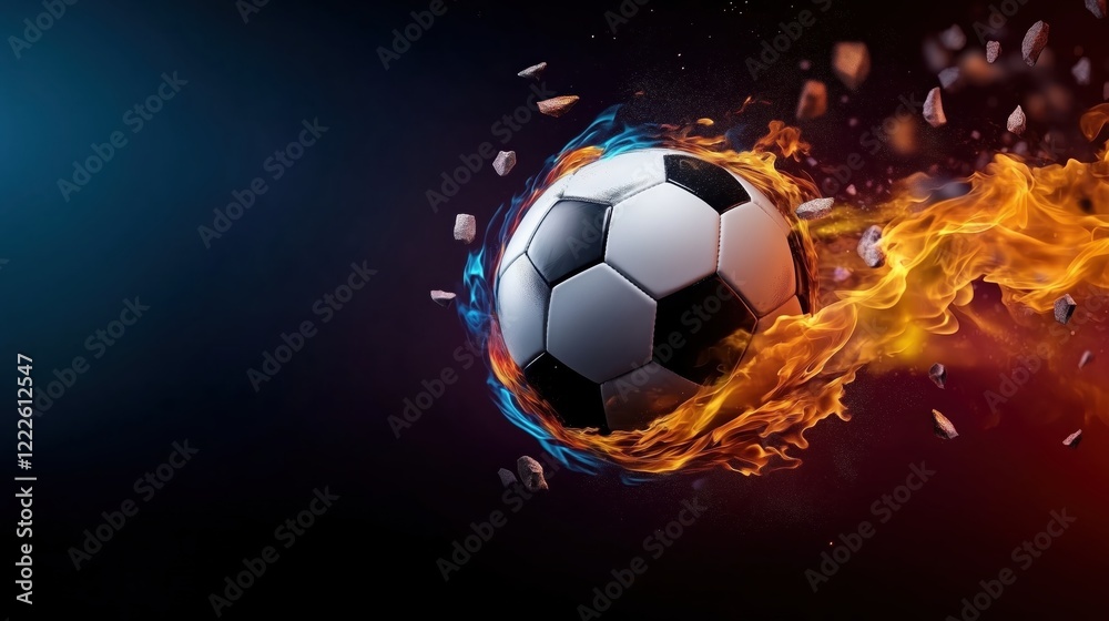 Naklejka premium Dynamic soccer action stadium sports photography fiery background low angle energy and passion