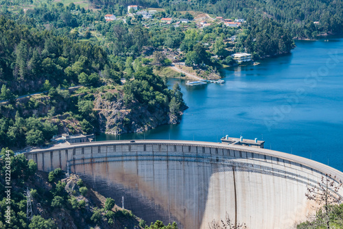 High Cabril Dam and Pedrogão Grande river beach on the Zêzere River, PORTUGAL photo