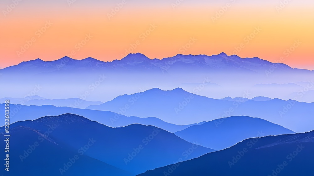 Obraz premium Serene Sunset Over Layered Blue Mountains
