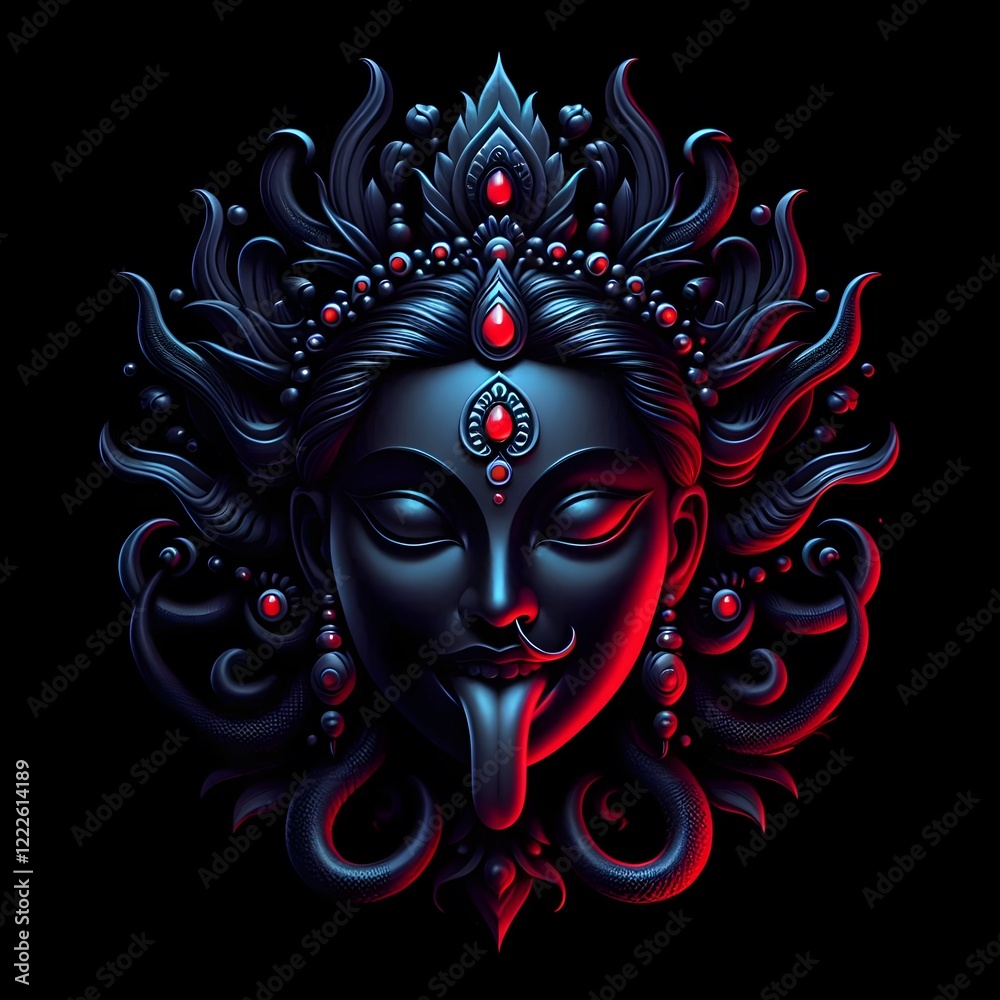 Naklejka premium portrait of maa kali with black background