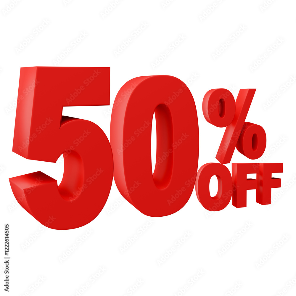 Number 50 percent off red color 3d sign percent discount on isolated background.red and White on a Transparent Background Number 50 percent off red color 3d sign percent discount on isolated background.red and White on a Transparent Background