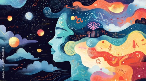 Symbolic representation of the subconscious conscious and unconscious mind illustrated with dream analysis elements