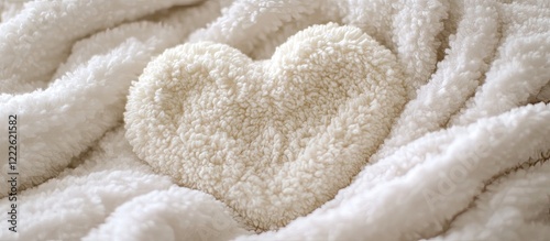 Plush white baby blanket with a soft heart design centered in the foreground, creating a cozy and inviting atmosphere for infants.