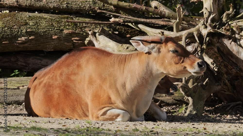 Banteng, Bos javanicus or Red Bull. It is a type of wild cattle But there are key characteristics that are different from cattle and bison: a white band bottom in both males and females.