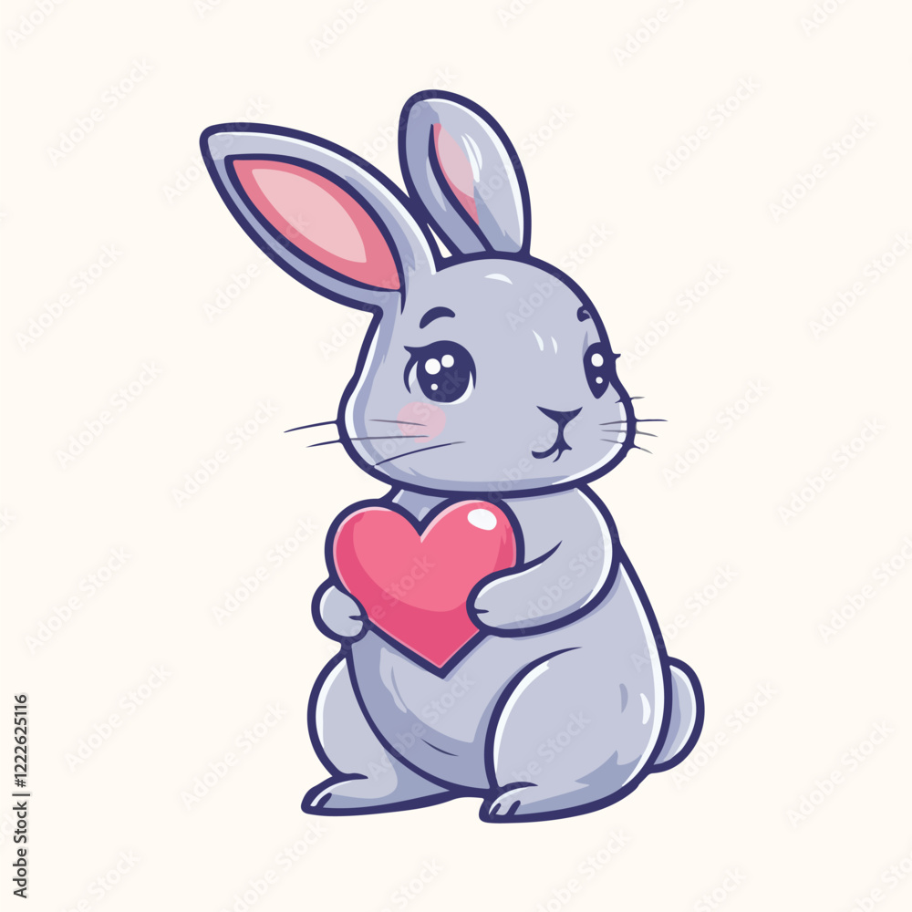 A cartoon rabbit with a heart in his hand vector illustration A cartoon rabbit with a heart in his hand vector illustration