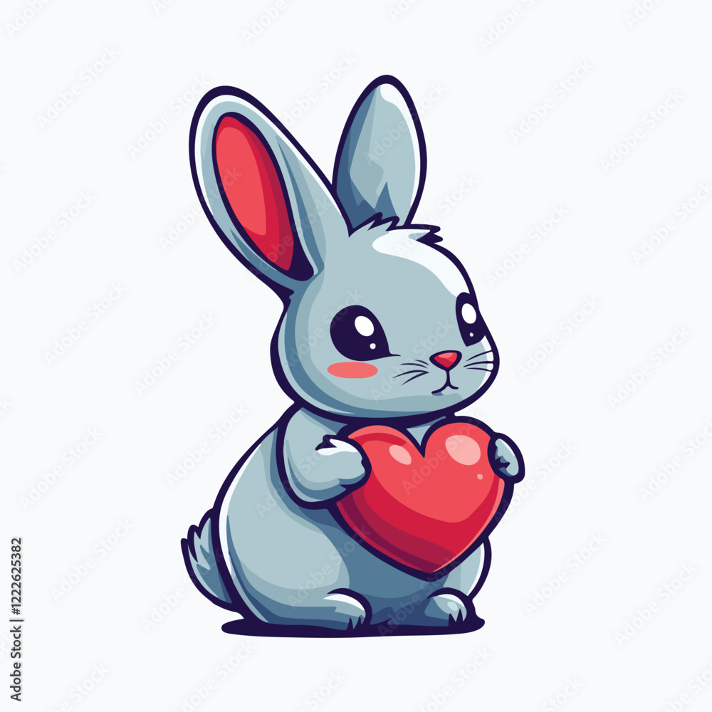 A cartoon rabbit with a heart in his hand vector illustration A cartoon rabbit with a heart in his hand vector illustration