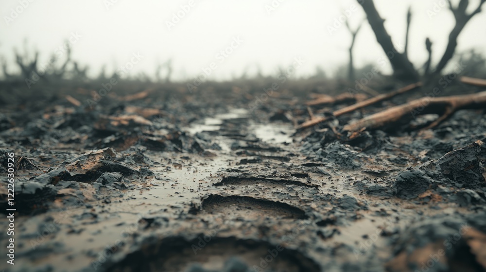 Muddy Footprints in a Foggy Landscape with Distinct Tracks Muddy Footprints in a Foggy Landscape with Distinct Tracks