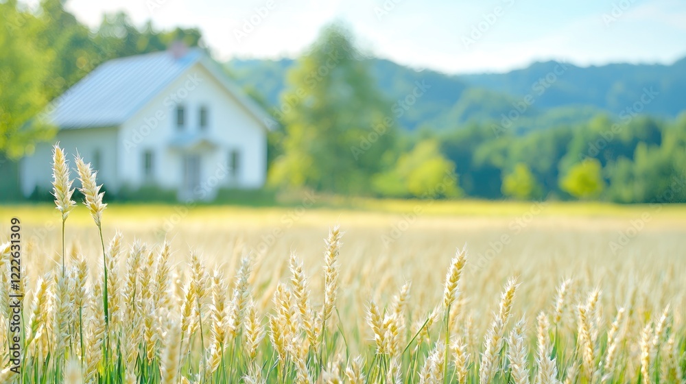 Rural House Wheat Field Summer Idyllic Countryside Real Estate Rural House Wheat Field Summer Idyllic Countryside Real Estate