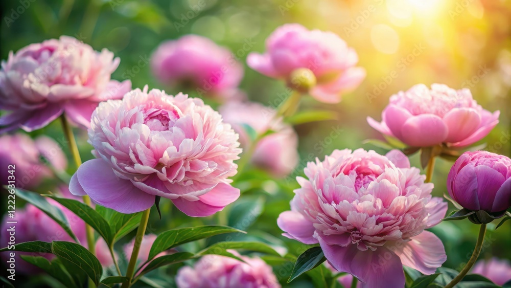 Fototapeta premium Soft pink peonies in a garden , botanical, bouquet, botanical, bouquet, flower arrangement, pink, garden