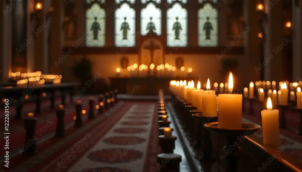Fototapeta premium Illuminated Church Aisles With Many Burning Candles
