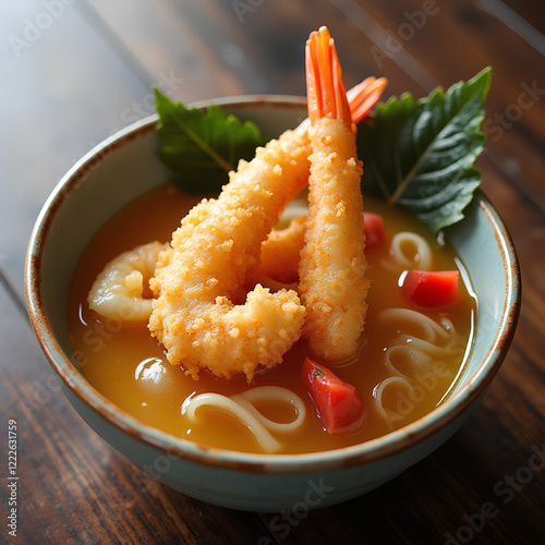 Tempura shrimp soup: an Asian delicacy. photo