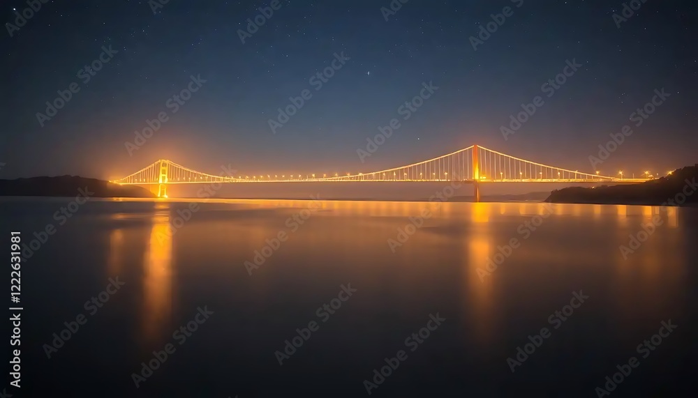 Naklejka premium Illuminated Suspension Bridge at Night Under Starry Sky