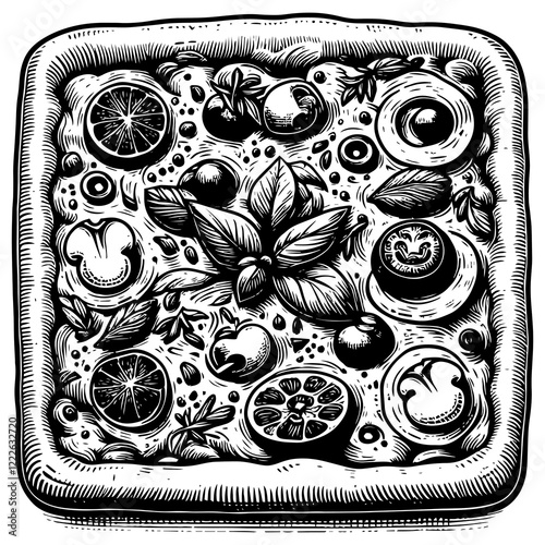 Square Pizza Fresh Vegetables and Herbs raster