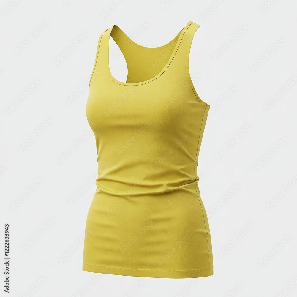 Empty white background display of a slim fit yellow woman's U-turns Tank tops mockup with folds and creases accentuated