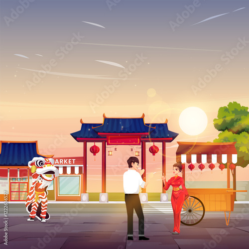 Cartoon Chinese New Year bazaar
