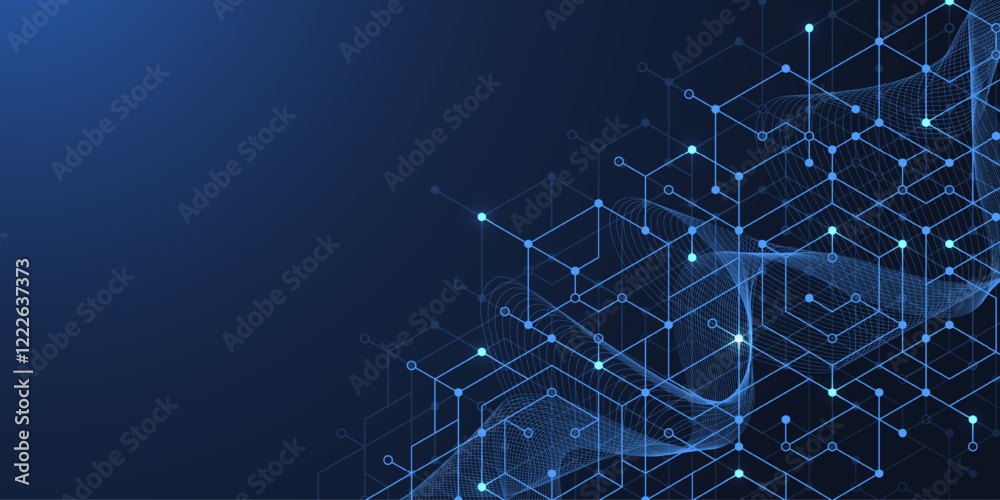 Hexagonal digital abstract background. Technology concept with lines, dots and hexagons for poster, flyer, banner, header, footer, presentation