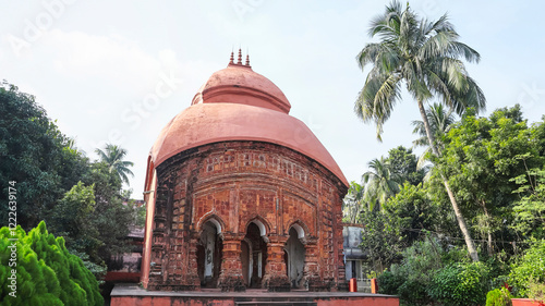 Wide-angle view of the terracotta Rajrajeshwar Temple, Dwarhatta, Hooghly, West Bengal, India. photo