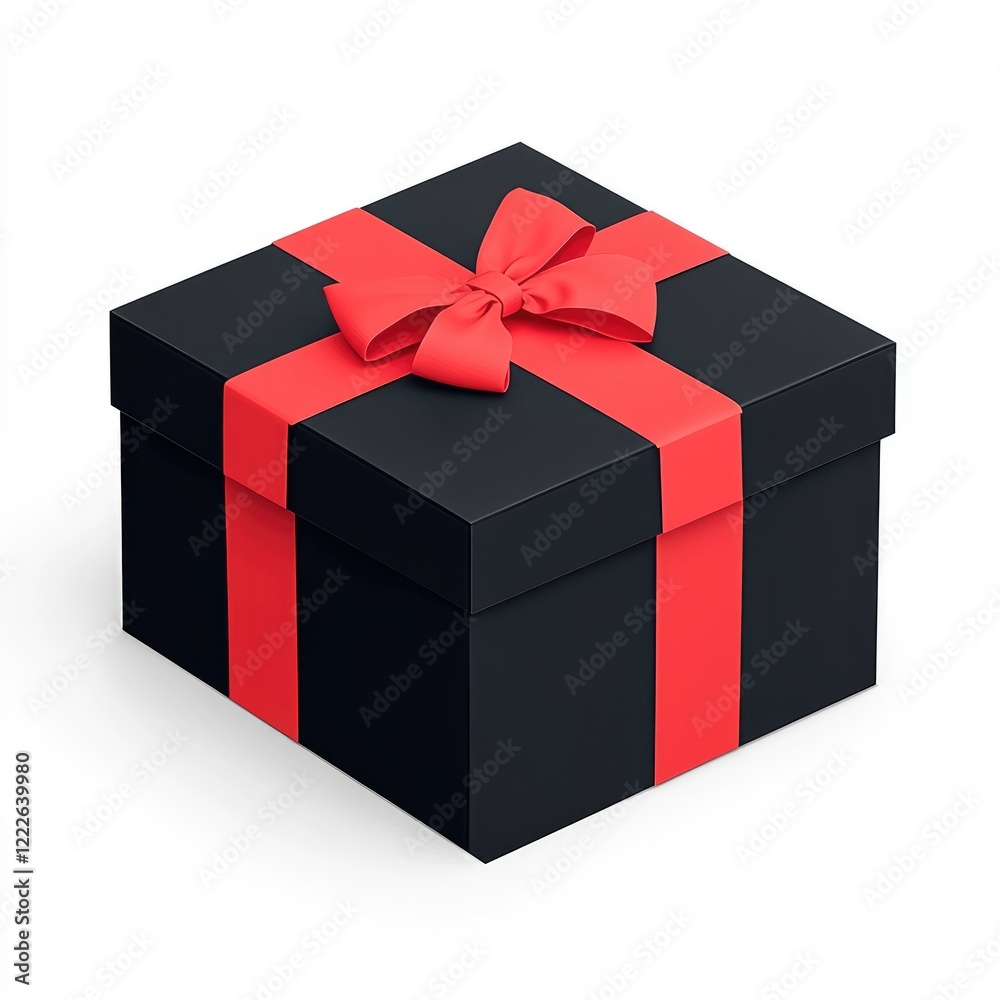 Elegantly Wrapped Black Gift Box With Red Ribbon and Bow for Special Occasions Isolated on White. Perfect for holidays, birthdays, and festive gifting. Represents elegance, surprise, and thoughtfulnes Elegantly Wrapped Black Gift Box With Red Ribbon and Bow for Special Occasions Isolated on White. Perfect for holidays, birthdays, and festive gifting. Represents elegance, surprise, and thoughtfulnes