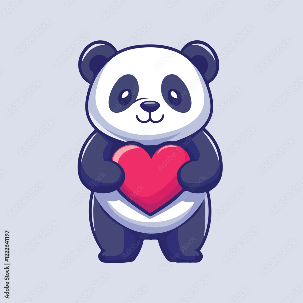 Naklejka premium Cute Panda Holding Big Heart Vector Cartoon Illustration