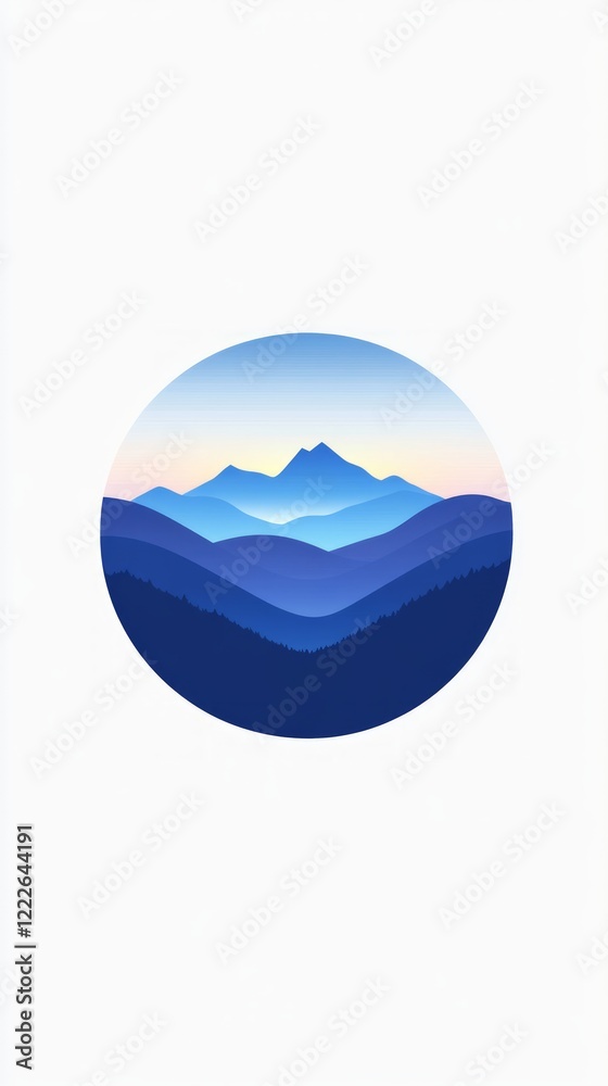 Serene Mountain Sunrise in a Circle; A Captivating Landscape Illustration Serene Mountain Sunrise in a Circle; A Captivating Landscape Illustration
