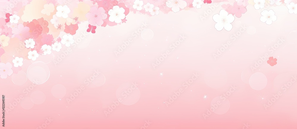 Soft Pink Gradient Background with Delicate White and Pink Cherry Blossom Flowers in Upper Region, Ideal for Web Graphics and Floral Designs Soft Pink Gradient Background with Delicate White and Pink Cherry Blossom Flowers in Upper Region, Ideal for Web Graphics and Floral Designs