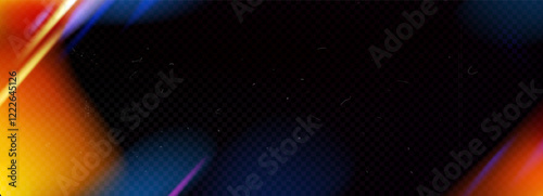 Analog film light leaks texture. Distressed retro photo burn effect. Movie orange filter overlay frame. Neon and iridescent laser beam stripes. Vector transparent decoration for rustic photography.