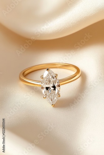 Captivating marquise cut engagement ring shines brilliantly on soft fabric backdrop