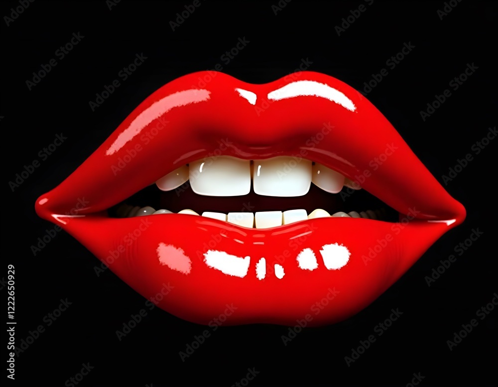 Naklejka premium Glossy red lips with a bold and seductive look