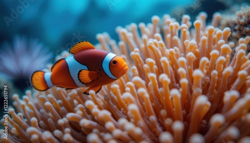 Clownfish nestled among vibrant sea anemone tentacles photo