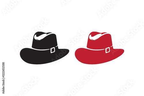 Hat art silhouettes with white background vector illustration with color version