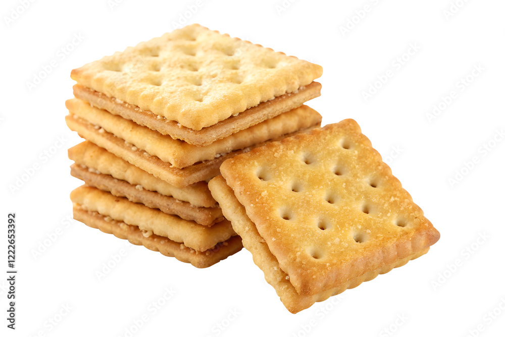 stacked pile of crispy saltine crackers isolated on transparent background Generative Ai. stacked pile of crispy saltine crackers isolated on transparent background Generative Ai.