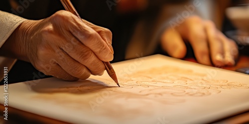 A calligrapher writing on elegant handmade paper photo