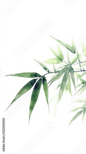 Serene Bamboo Leaves Watercolor Painting - Delicate Botanical Art for Home Decor